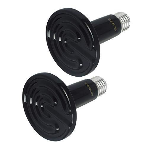 OMAYKEY 80W 2 Pack Ceramic Heat Lamp Bulb Infrared Reptile Heat Emitter Heater