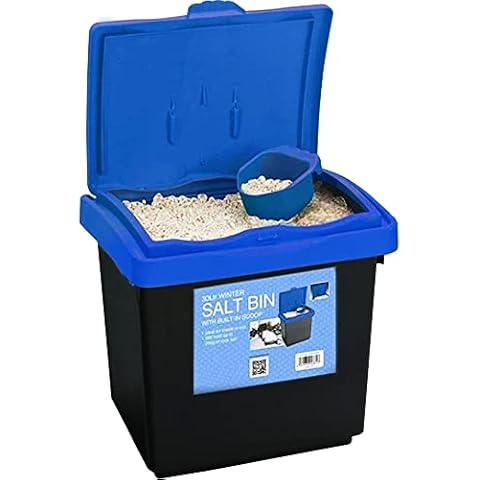 Rock Salt Storage Bin - Grit Spreading Store Plastic Container Box with Scoop for Rock Salt or White Salt for De-icing Paths and Driveways (30 LITRE) Cover