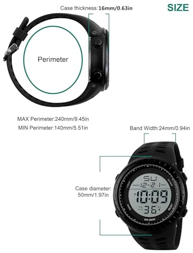 LYMFHCH Men's Digital Watch, Sports Waterproof Military Watches for Men LED Casual Stopwatch Alarm Tactical Army Watch - Thumbnail 3