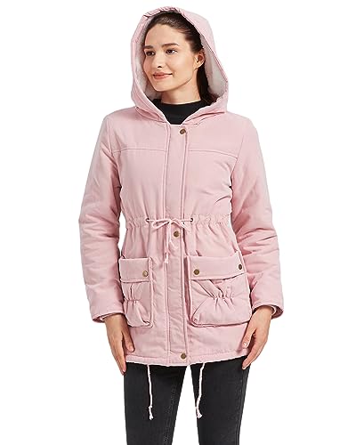 MEWOW Women's Winter Mid Length Thick Warm Faux Lamb Wool Lined Jacket Coat (Pink Hood Type, X-Large) - Thumbnail 4