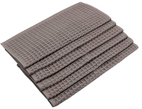 100% Natural Cotton Dish Towels Classic Waffle Weave Dish Cloths, Soft Ultra Absorbent Bath Hand Facetowel, Fast Drying Lightweight Washcloth, Set Of 6 (Dark Grey) #TOP1