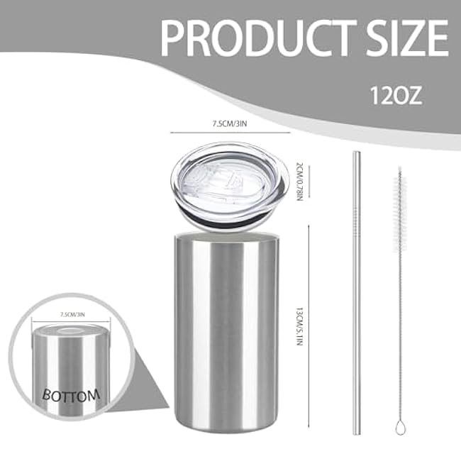 16 Pack Tumblers Blanks Bulk Skinny Straight Tumbler Stainless Steel Double Wall Insulated Water Bottles with Lid & Straw for DIY Gift, 12oz Silver