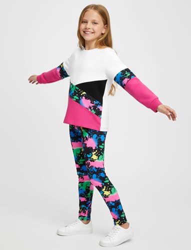 Image of PATPAT Girls 2 Piece Outfits Size 12-13 Years, Tie Dye Color Block Sweatshirts and Leggings Clothing Sets Sweatsuit Fall Outfits Joggers Lounge Set Tracksuit Preppy Clothes for Girls
