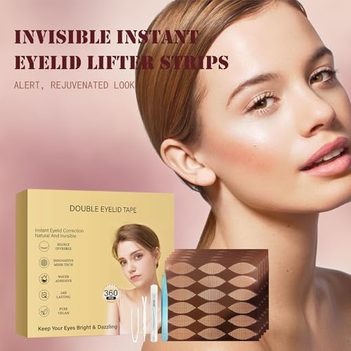Eyelid Tape, Eyelid Lifter Strips, 360Count Invisible Double Eyelid Tape, Eyelid Tape for Hooded Eyes Invisible, Instant Eyelid Lift for Heavy Saggy, Uneven,Hooded, Mono-eyelids