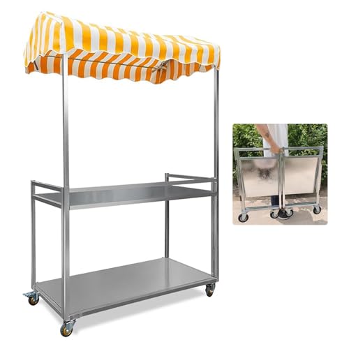Carrello per festival su ruote Carrello da campeggio pieghevole portatile Carrello da campeggio pieghevole Carrello pieghevole per alimenti a 2 livelli, espositore in metallo per gelato, chiosco