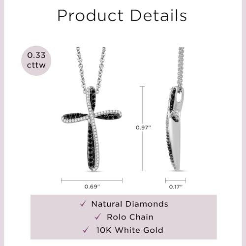 Jewelili Sterling Silver Cross Pendant Necklace for Womens | 1/3 CTTW Treated Black and Natural White Round Diamonds | 18" Rolo Chain | Classic Jewelry with Gift Box4