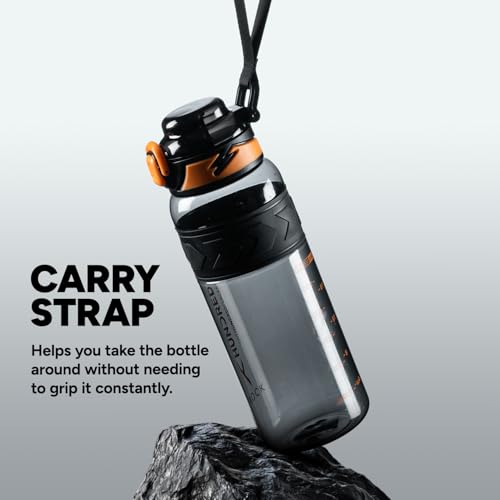 Image of Hundred Rock 1 Litre Water Bottle | 1000ml / 34oz | BPA Free | One Key Open Safety Lock | Spill and Leak Proof Sports, Travel, Gym Bottle (Black /Orange)