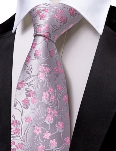 Image of Barry.Wang Floral Ties for Men Flower Necktie with Tie Clip Formal