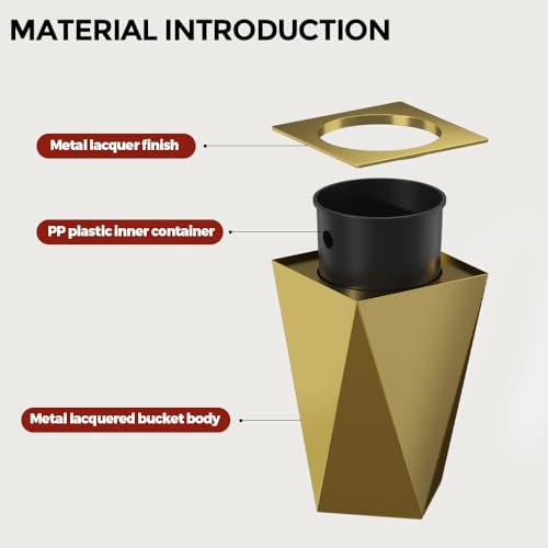 Image of 2.6GAL Gold Bathroom Trash Can,Brass Tarsh Can,Open Top,Decorative Trash Can,Waterproof,Double-Layer with Inner Lining for Bathroom,Bedroom,Office,Living Room,Hotel (Gold)