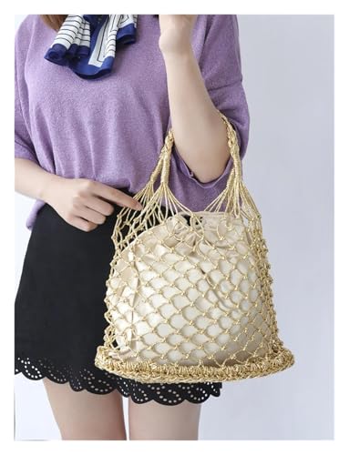 Bright Paper Ropes Woven Handbag Cotton Lining Straw Bag Female Reticulate Handbag Netted Beach Bag4