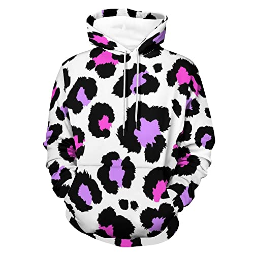 Desheze Unisex Hoodie Púrpura Leopardo Sudaderas con Capucha Manga Larga Pullover Impresión Sweatshirts para Hombre Mujer 3XL Cover