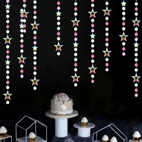 Image of Iridescent-Disco Holographic-Euphoria Star Party-Decoration Garland - 52ft Neon Twinkle Twinkle Little Star Streamers,Wedding Birthday Bachelorette Baby Bridal Shower Engagement Lasting Surprise