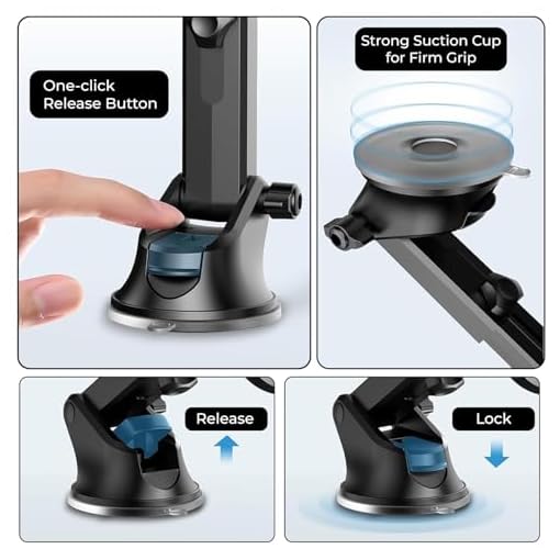 Quicknik Car Mobile Phone Holder Stand for Dashboard & Windshield with Adjustable Angles | Powerful Suction Cup | 360° Rotational | Compatible with 4 to 6 inch Devices (Black)