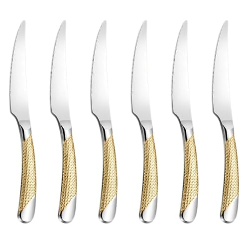 Image of Elegant Butter Spreader - Rustproof Stainless Steel, Ergonomic Grip - Perfect for Breakfast, Parties, or Kitchen Use - Polished and Easy to Clean (6 Pcs Dinner Knife, Gold)