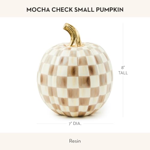 Image of MACKENZIE-CHILDS Resin Pumpkin, Small, Brown-and-White Mocha Check