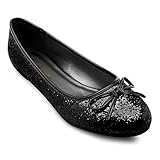  Flache Ballerinas für Damen und Junge Frauen mit flachem Blockabsatz und dekorativer Schleife - Loafer - TG104 - Große Auswahl an Farben, Schwarz Glitzer, 43 EU