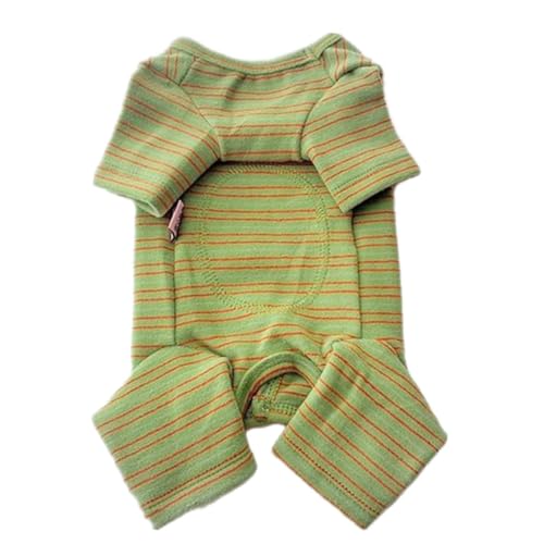 AttRex 犬服 犬の服 春秋冬 つなぎ ロンパース 可愛い 柔らかい ボーダー柄 ドッグウェア Tシャツ 小型犬 中型犬 パジャマ わんこ服 洋服 防寒 保温 散歩 お出かけ ペット用品 (L,グリーン)