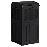 Flamaker 30 Gallon Trash Can, Resin Outdoor Garbage Can with Lid, Waterproof Hideaway Patio Waste Bins for Outside Use (Black)