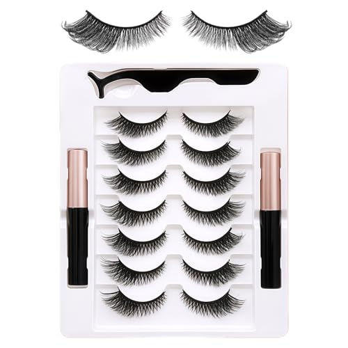 Magnetic Eyelashes Set with Eyeliner - Fox-Style - 7 Pairs 3D Diagonal Flight Lashes, 2 Black Magnetic Liners, Reusable, Waterproof, Easy Application for Natural Look, 1PCS
