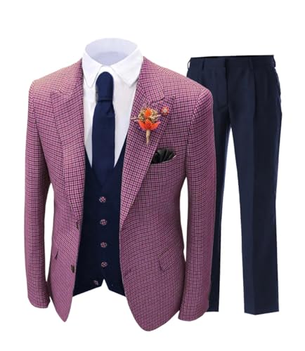Orange Men Suit 3 Piece Version Slim Fitting Plaid Stripes Suitable for Wedding Banquets Jacket Vest and Pants2