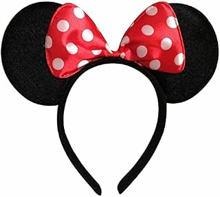Youngly ® Minnie Mouse Polka Dot Headband with Red Bow & Black Mickey Mouse Ears Headband Fancy Dress Accessories Girls Costume Parties Aliceband.