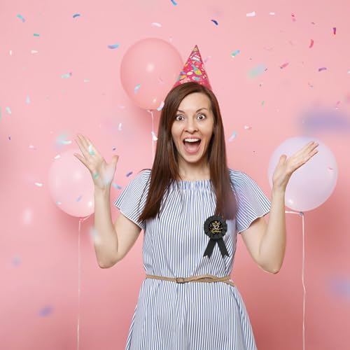 Image of It's My 32nd Birthday Tinplate Badge Pin, Gold Diamond Happy 32nd Birthday Button Pin, Thirty Two Birthday Black Rosette Award Ribbon Pin for Women, Brooch Buttons for 32 Years Old Birthday Party Decoration