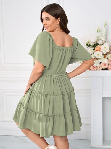Image of SHESTARR Womens Plus Size Casual Mini Dress Sweetheart Neckline Short Flutter Sleeve Smocked A Line Tiered Ruffle Dresses