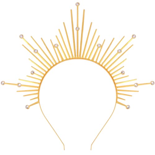 Atoden Halo Headband Mary Gold Halo Crown Greek Goddess Headpiece Sunburst Spiked Sun Headpiece Metal Renaissance Head Band Halloween Hair Accessories for Cosplay Costume Party Favors