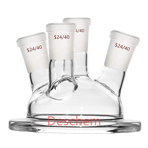 Deschem Glass Reactor 24/40 Four Necks Round Bottom 4-Neck Lab Reaction Kettle W/Lid & Steel Clamp #TOP1