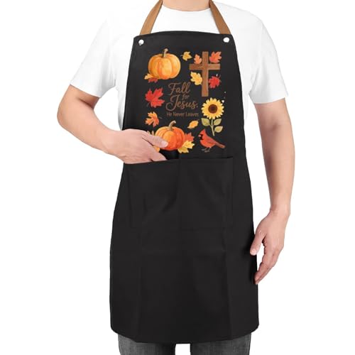 Fall For Jesus He Never Leaves Christian Apron - Inspirational Faith-Based Cooking Apron for Women & Men