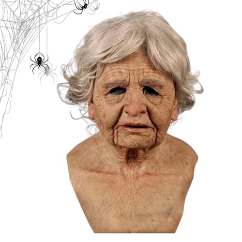 Máscara de anciano de Halloween: cubierta de disfraz realista, diseño de casco ajustable, accesorio de cara completa inspirado en el terror, detalle de arrugas realistas | Accesorio perfecto para even