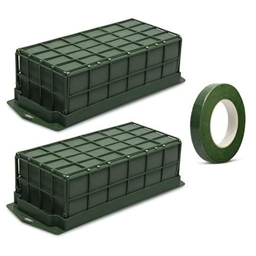 Tamwell Jaula de espuma floral - 2 piezas, verde, rectangular, para mesa o colgar - Completo con ladrillos de espuma y cinta floral Cover