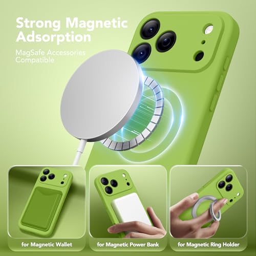 Image of Magnetic for iPhone 17 Pro Max Case, Compatible with MagSafe, [Full Camera Protection][Screen Protector] Silicone Shockproof Protective Phone Case for iPhone 17 Pro Max, Fluorescent Green