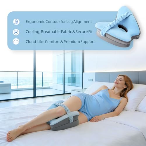 Uniepoch Memory Foam Knee Pillow for Side Sleepers, Blue with Adjustable Strap for Hip & Spine Alignment, Relieves Sciatica, Back & Joint Pain, Leg Cushion for Comfortable Sleep by Uniepoch - Image 3