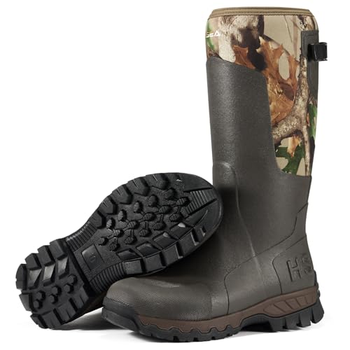 HISEA Men's Tall Boot with Arctic Ice Grip, Waterproof Rubber Rain Boots, Insulated Neoprene Warm Mud Boots for Outdoor Work Hunting