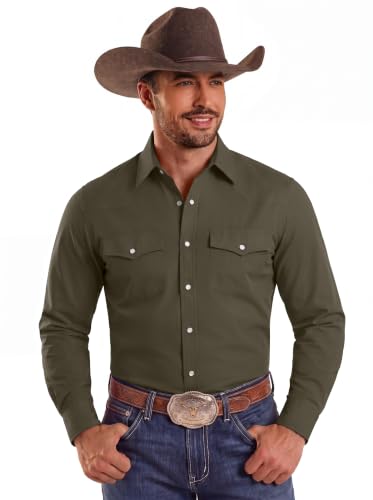 COOFANDY Mens Cowboy Western Shirt Button Down Shirt,Dark Green,M