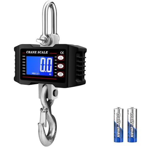 Image of 1000kg Digital Crane Scale Heavy Duty Hanging Scale with Hook & Shackle, Industrial Hoist Scale, Backlit LCD Display, Tare & Data Hold, kg/lb Switch, 2200lb for Warehouse, Factory, Farm
