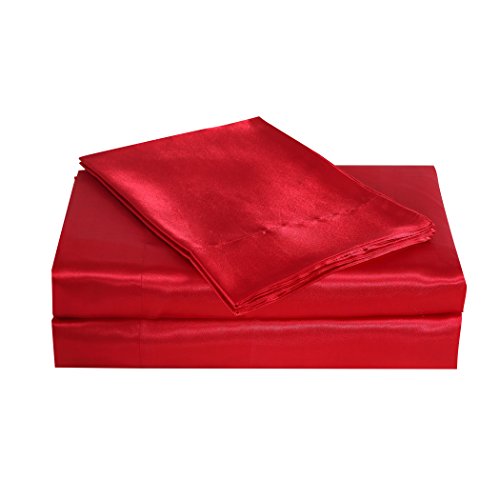 Belles & Whistles Satin Charmeuse Sheet Set, Red, Full