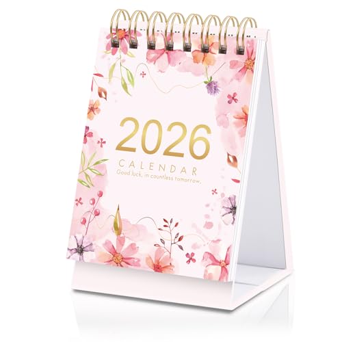 Mini Desk Calendar 2026-2027 Small Standing Flip Calendar from May 2026 to December 2027 20 Month Desktop Calendar for Home Office & School (Pink)