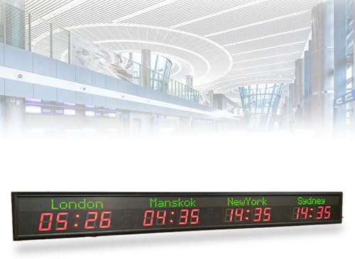 LED Digital World Time Zone Clock, Remote Control with 2 Modes & 5-Level Brightness, Auto-Calibrated for Office & Home Use