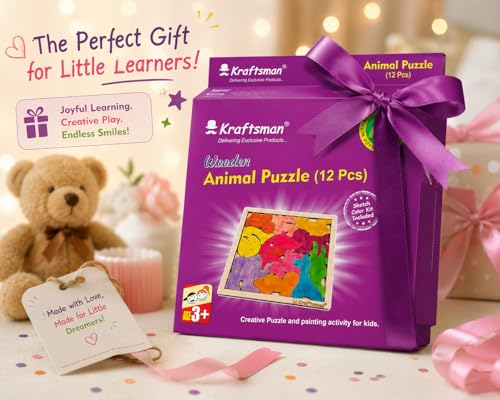 Image of Braintastic Birthday Return Gifts Wooden Jigsaw Animal Puzzle, Travel Board Game,Art & Craft Party Pack Return Favors for Kids-3-6 yrs(12 Colors & Puzzle Game per Pack)
