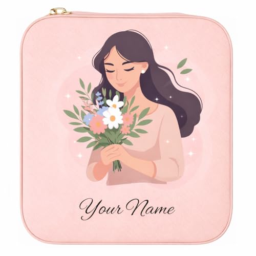 Image of Personalized Jewellery Organizer Case for Women | Custom Name Travel Jewelry Box with Ring, Earring & Necklace Storage | Compact, Elegant Gift for Girls & Women (Soft Petals)