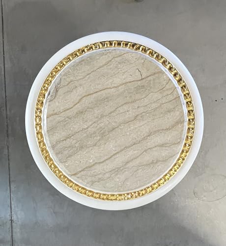 CasAmin Home & Living Runder Weißer Beistelltisch aus Holz im Retro Antik Barock Stil, Handgefertigt mit Marmorplatte, Couchtisch, Teetisch als Wohndekoration – Bild 7