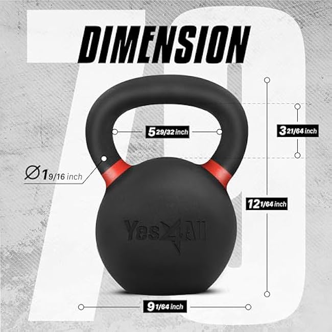 Yes4All Powder Coated Cast Iron Kettlebell Single Dark Red - 36 KG / 79 LB Strength Training Kettlebells Weight Set for Full Body Workout, Home Gym
