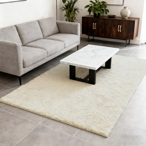 Grand tapis de salon 250x270 extra doux couleur unie crème haut de gamme
