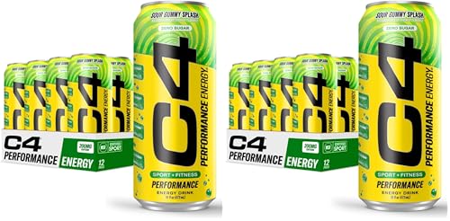 C4 Energy Carbonated Zero Sugar Energy Drink, Pre Workout Drink + Beta Alanine, Sour Gummy Splash, 16 Fl Oz (Pack of 24)