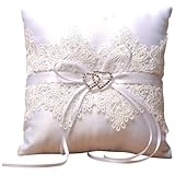 SOLUSTRE Almohada para Anillos de Boda Color Marfil Encaje de Poliéster, Cojín Elegante y Romántico para Suministros de Ceremonias y Fiestas de Compromiso