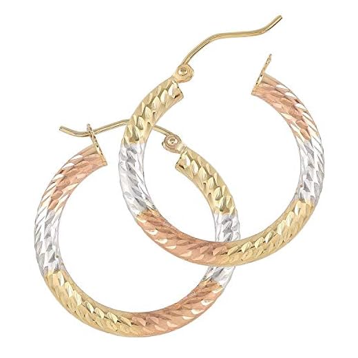 Hoop Earrings Tri Color Round - 14k Gold Earring for Women - Unique Jewelry for Everyday- Size 1 inch
