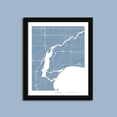 Neenah map, Fox Cities map art, Neenah wall art poster, Neenah decorative map