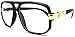 VW Eyewear - Classic Square Frame Plastic Flat Top Aviator Glasses /w Metal Trimming and Clear Lens (Gloss black gold)